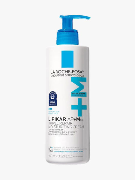 La Roche-Posay Lipikar AP+M Triple Repair Body Moisturizing Cream in branded component on a light gray background