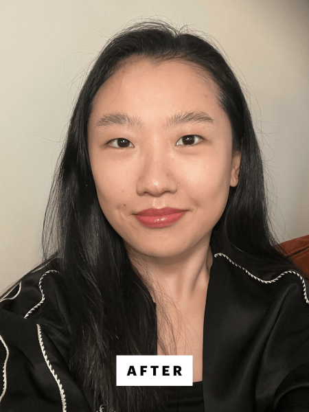 A selfie of Allure commerce editor Sarah Han after applying the Live Tinted Hueguard Skin Tint SPF 50